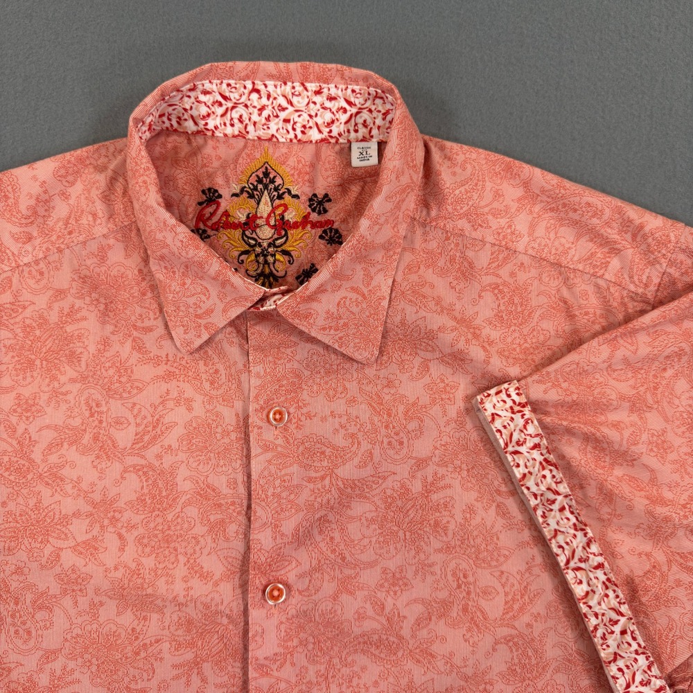 Robert Graham Mens XL Classic Fit Short Sleeve Button Down Shirt Coral Paisley